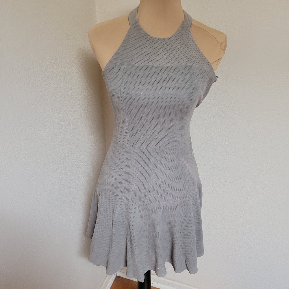 Parker Gray Suede Perforated Halter Mini Dress
